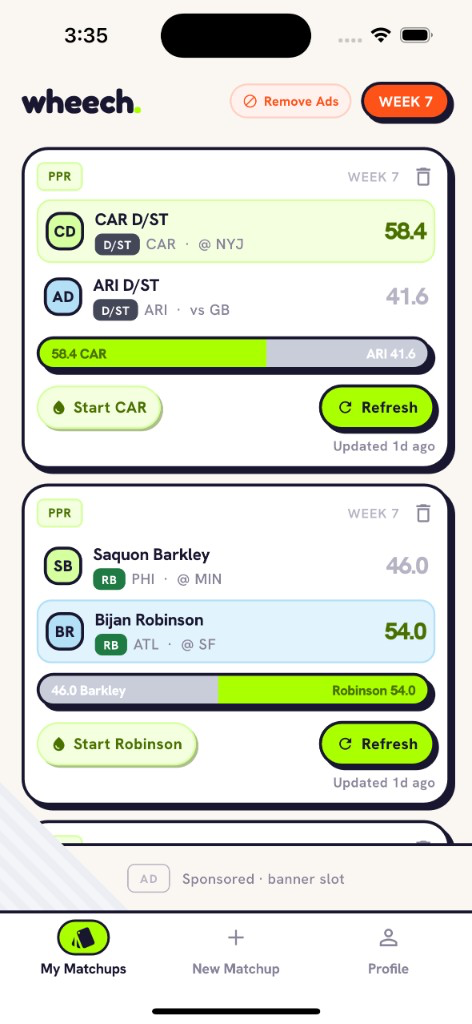 My Matchups screen